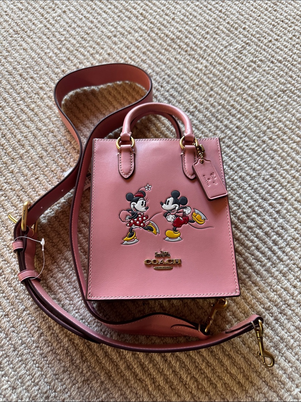 Coach Pink Leather Disney Mickey & Minnie Crossbody
